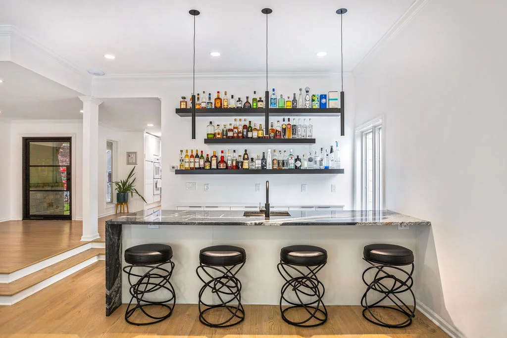 Custom bar shelving — Chevron Way Decatur home renovation