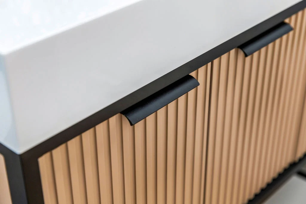 Powder room tile detail — Chevron Way Decatur renovation