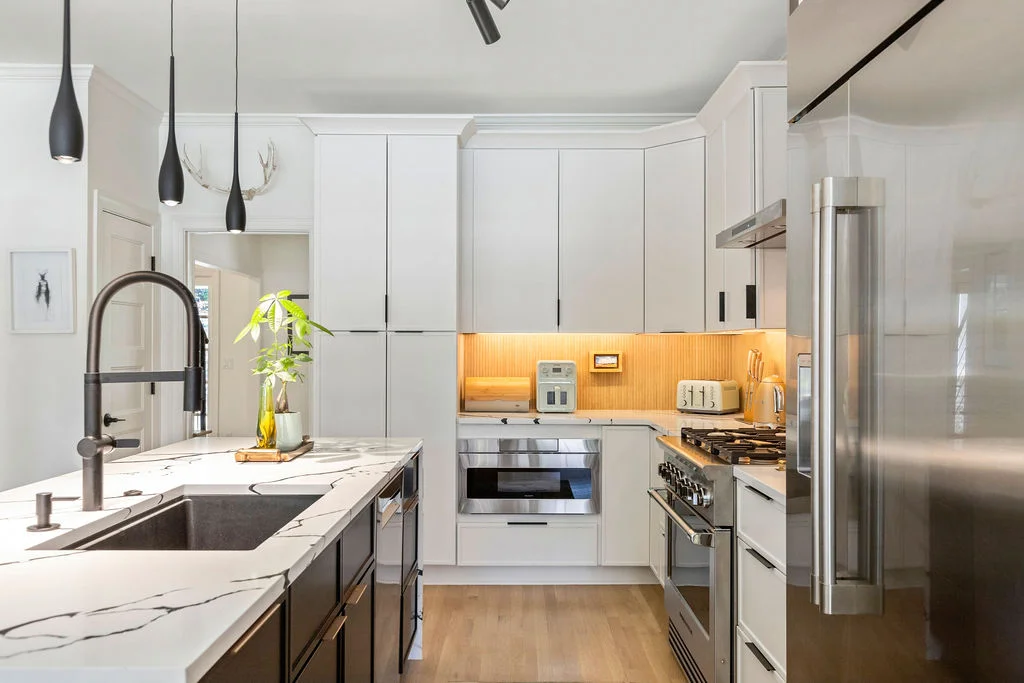 Kitchen pendant lighting over island — Wileo Road Atlanta remodel