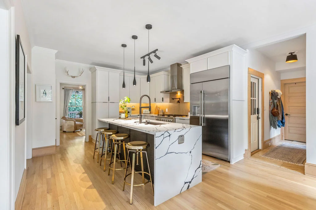 Custom white kitchen cabinets with glass uppers — Wileo Road Atlanta